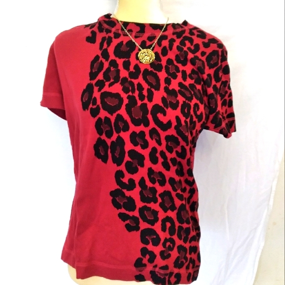 Anne Klein Sweaters - Anne Klein red leopard sweater sz L NWT